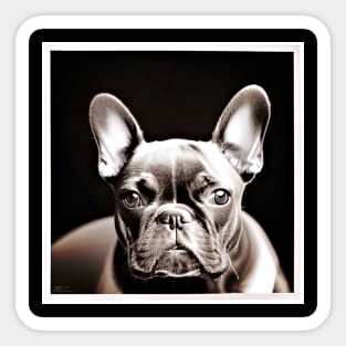 Detailed & Exquisite Frenchie: A Chromatic Photorealistic Greyscale Portrait Sticker